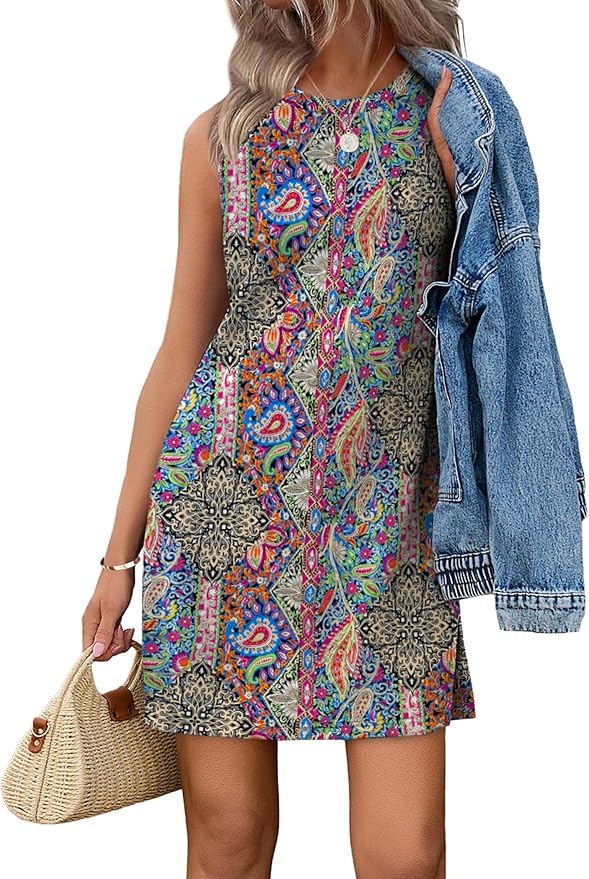 Crewneck Boho Print Summer Dress TH7