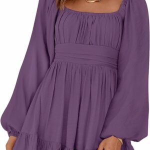 Dark Purple Elastic Waist A-Line Mini Dress TH2