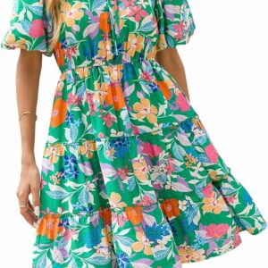 Orange Flower Floral Short Dress TH11