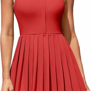 Red Zip Up Pleated Workout Dress TH37