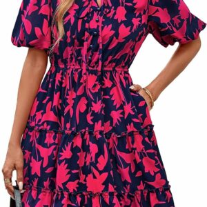 Rose Red Summer Floral Short Dress TH12