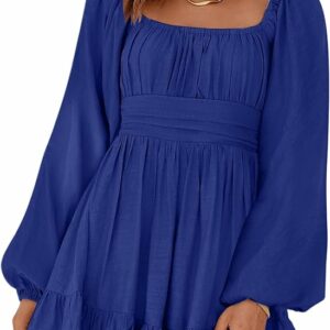 Royal Blue Elastic Waist A-Line Mini Dress TH1