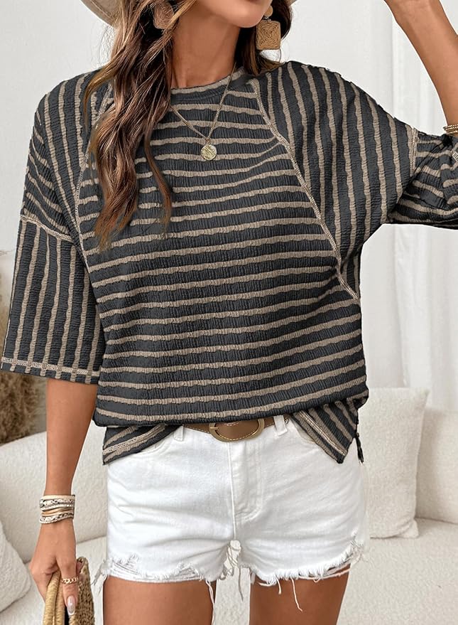 Striped Color Block Short Sleeve Top TH46 - Image 2