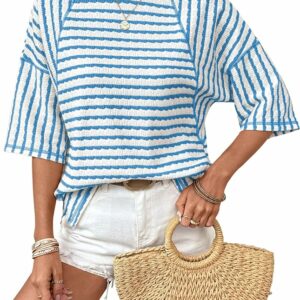 Striped Light Blue Short Sleeve Top TH47
