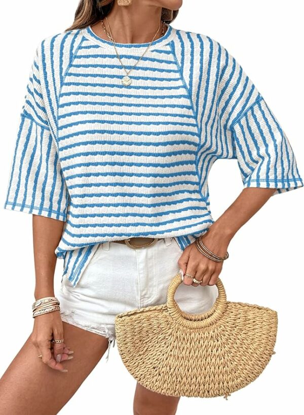 Striped Light Blue Short Sleeve Top TH47