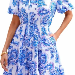 White Blue Floral A-Line Mini Dress TH10